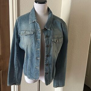 AMI Vintage A.M.I Cropped Denim Jacket Distressed Large Cotton Stretch Boxy Blue